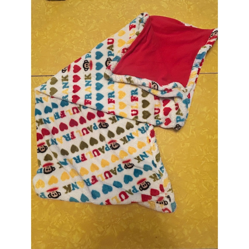 Small Paul Frank Julius Monkey Red Hearts Baby Blanket Aqua Yellow Green Y2K